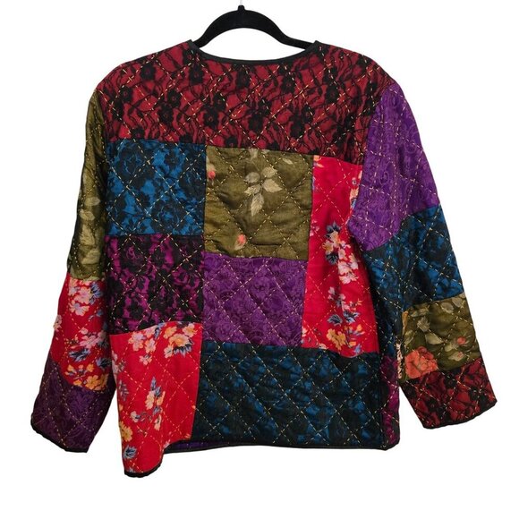 Indigo Moon Vintage Mixed Media Patchwork Jacket Pockets Art To Wear Size M - Picture 2 of 7